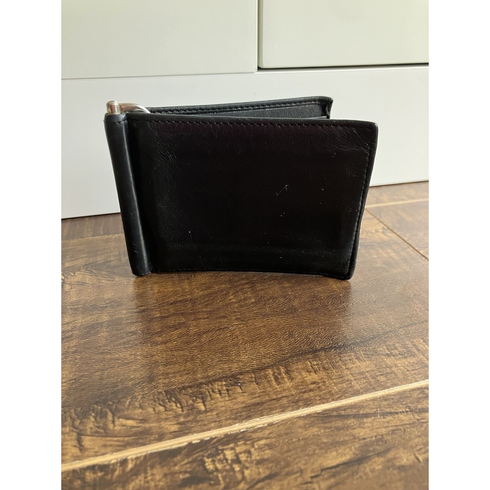 Geoffrey Beene Black Genuine Leather Money Clip Wallet Slim Bifold Card Holder